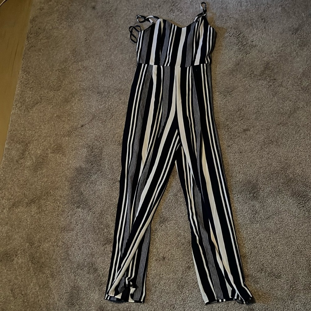 Large Navy and White Striped One Piece Romper